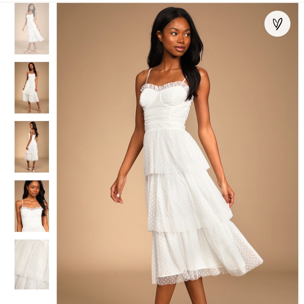 Sweetheart Style White Polka Dot Bustier Tiered Midi Dress